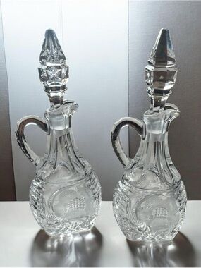 Vintage EAPG Clear Pressed Glass Cruetswith Stopper | Antique Oil Vinegar Syrup
